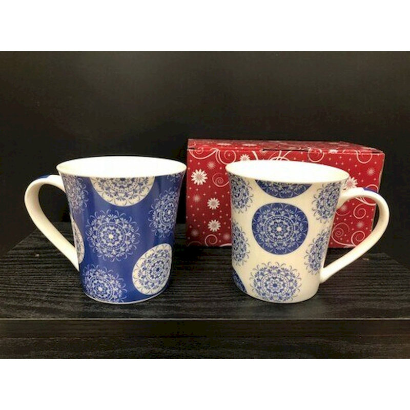 Ensemble de 2 tasses à motif bleu et blanc Ethier