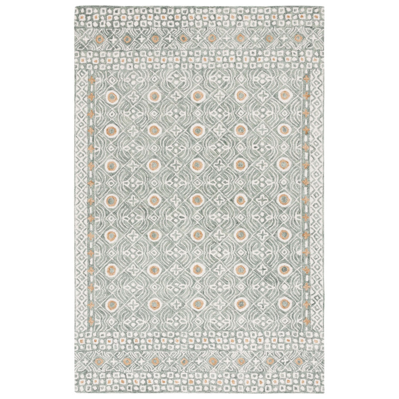 Tapis vert / ivoire en laine / coton touffeté à la main Montario, Carré 5 pi