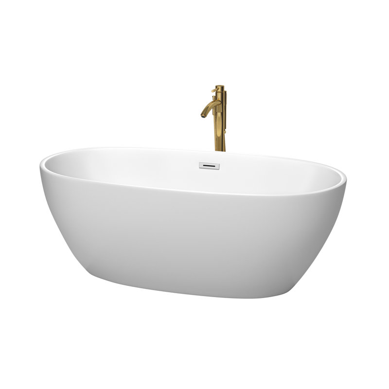 Juno 63'' x 32'' Freestanding Soaking Acrylic Bathtub with Faucet, Matte White/Polished Chrome/Brushed Gold
