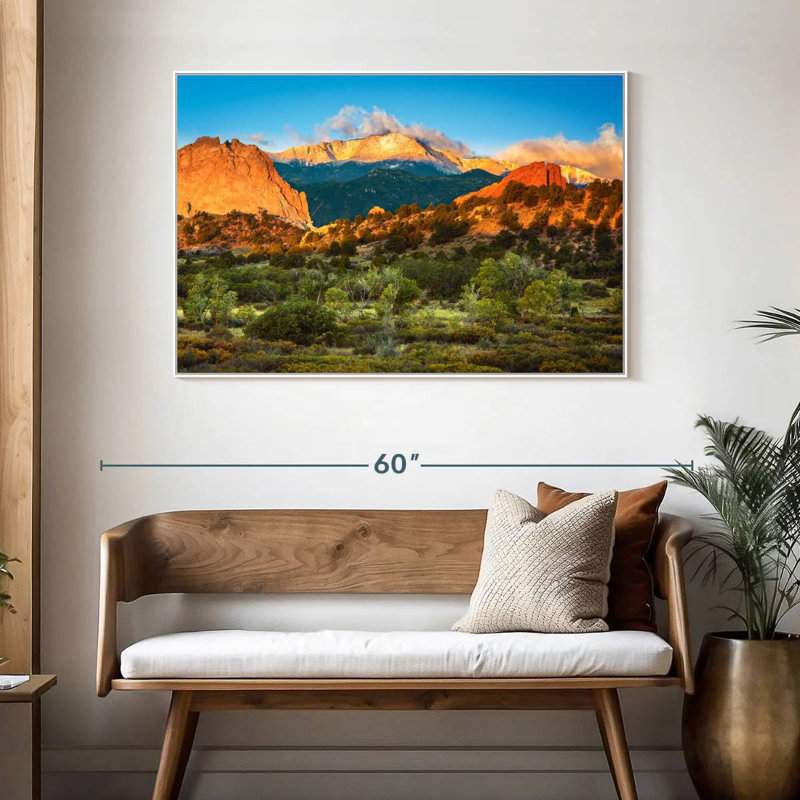 Paysage de montagne Pikes Peak, 46 po x 31 po, Cadre flottant blanc