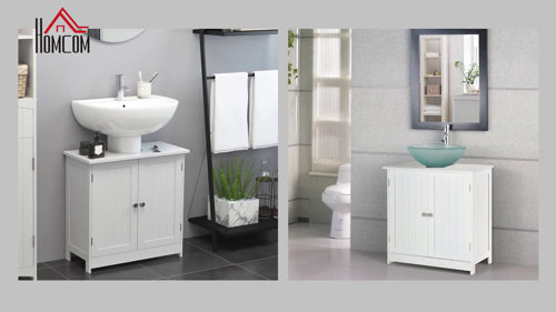 HOMCOM 24 Pedestal Sink Bathroom Vanity Cabinet - White