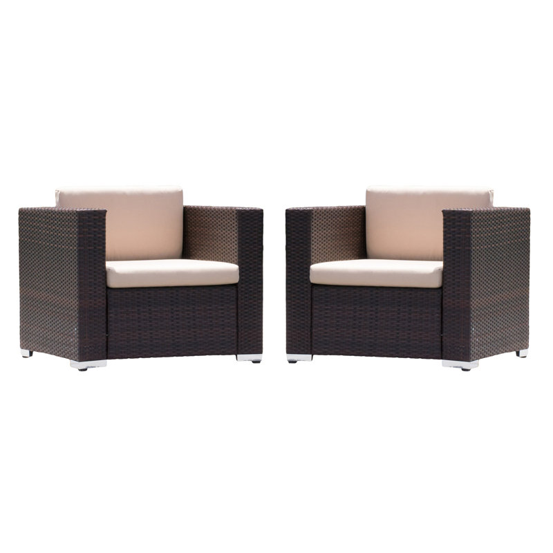 Chaise de patio avec coussins, Structure brune / coussin naturel