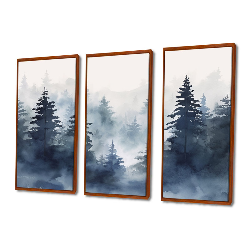 «Dark Blue Forest Skyline Watercolor», ensemble d'impression d'art mural forêt, H 40 po x l 60 po x P 1 po