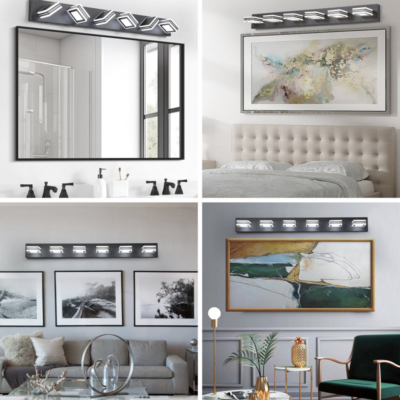 Modern 6- Led Bathroom Vanity Fixture, Iron & Acrylic, Dimmable, Energy Saving, 36W, 100 - 120V, 7.48Lb Weight, Black Sleek Dimmable , 6.5In Package Height,