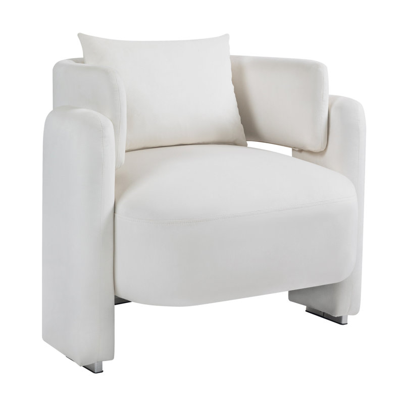 Hartmut Upholstered Barrel Chair, White Velvet