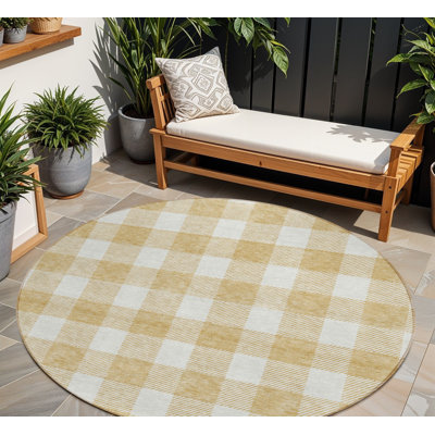 Tapis intérieur lavable rond 8 po doré et beige
