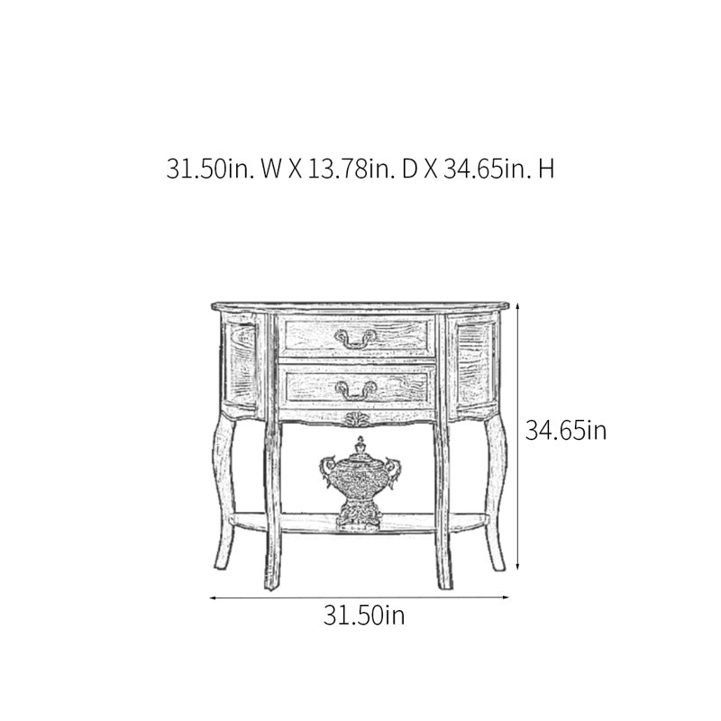 Console demi-ronde en bois massif, H 34,65 po x l 31,5 po x P 13,78 po, Brun