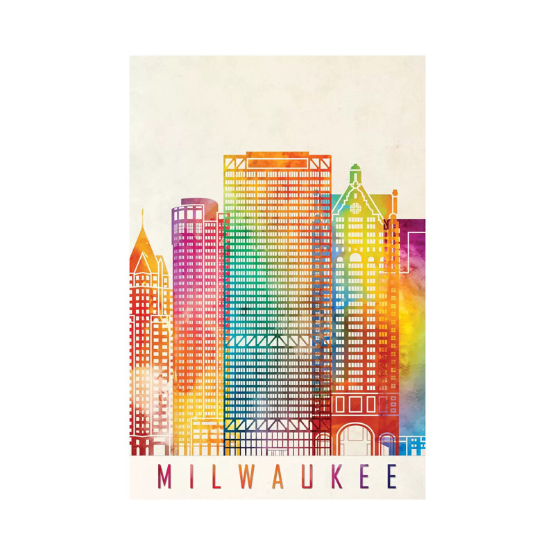 Milwaukee Landmarks Watercolour by Paul Rommer - Wrapped Canvas Painting, 66.04cm H x 45.72cm W x 1.91cm D