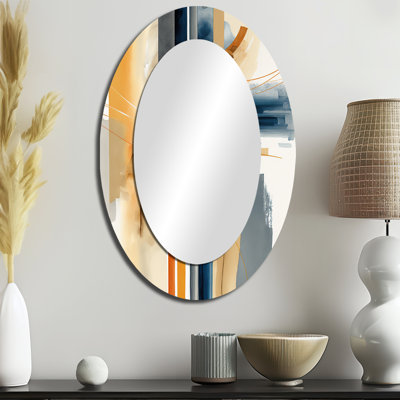 Modern Blue And Gold Abstract II - Abstract Oval Decorative Mirror On Metal