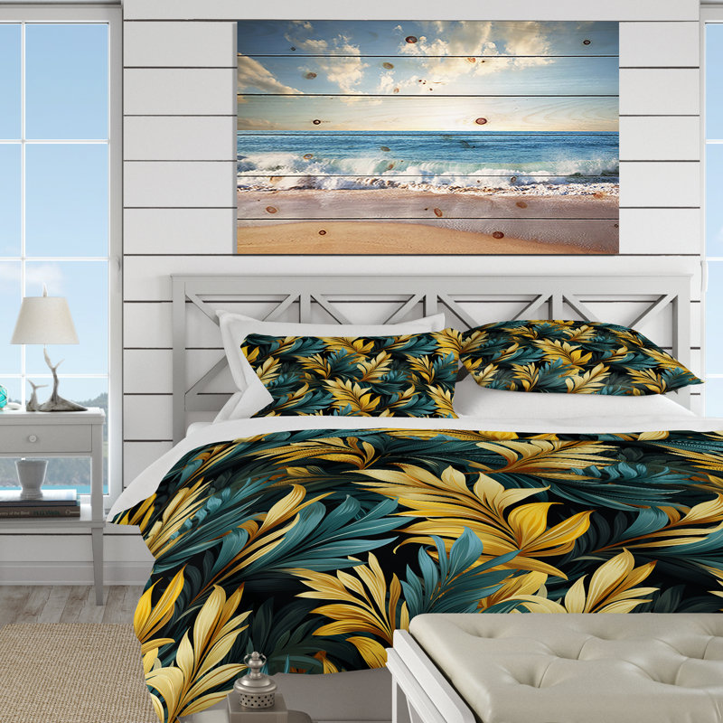 Literie Palm Breeze, Housse de couette pour grand lit et 2 taies décor