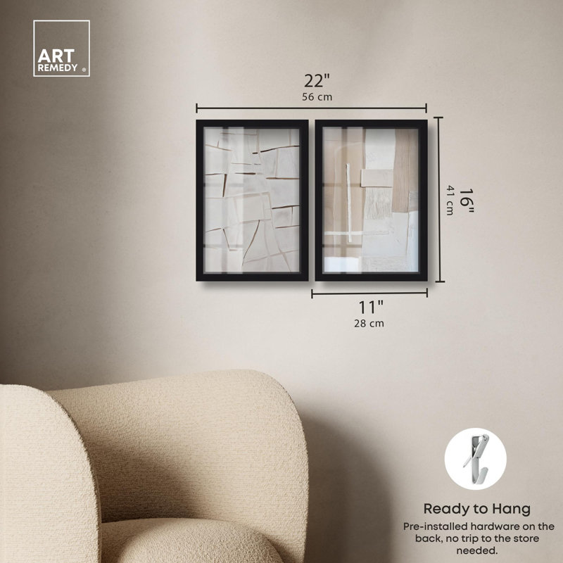 Modern Minimalist Neutral Set Shadowbox Print by Art Remedy, Noir, H 17 po x l 24 po