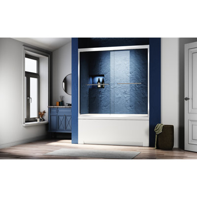 , Porte de baignoire en verre coulissante, baignoire semi-double en verre trempé transparent épais, poignées en acier inoxydable 304, rail supérieur épaissi, roulettes encastrées, assemblage rond facile, coulissement lisse Z97,