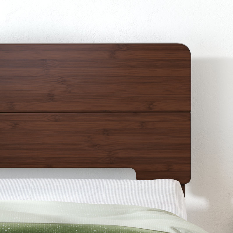Structure de lit plateforme en bois massif de bambou, de style Mid-Century moderne et de couleur noyer, aucun sommier nécessaire
