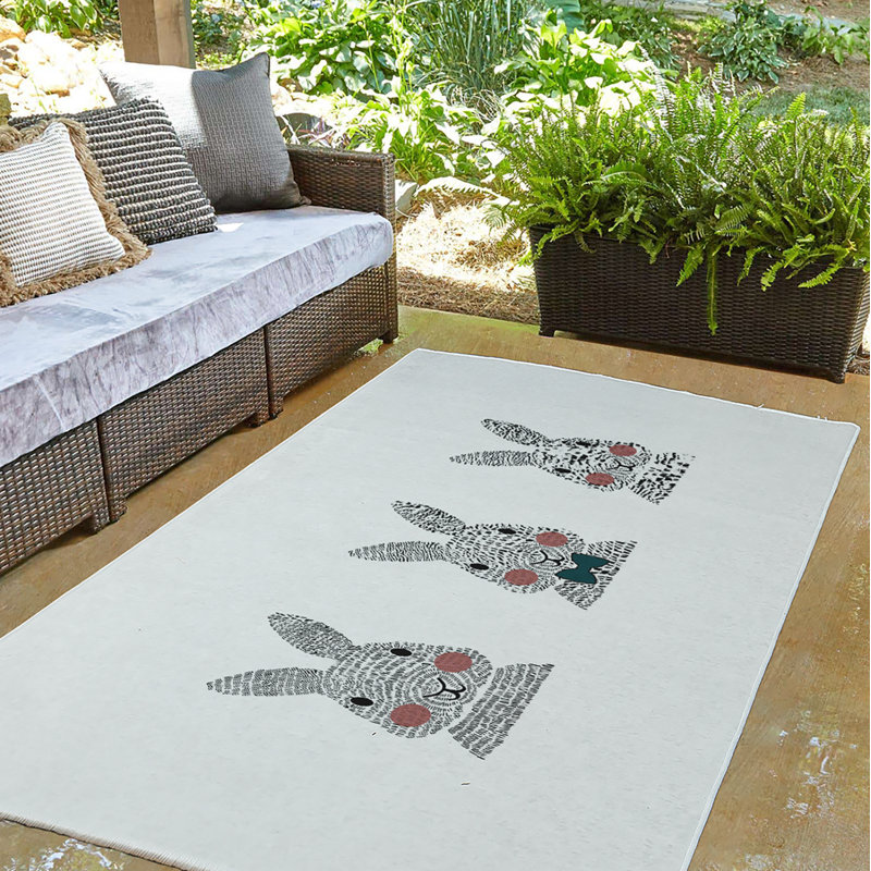 Tapis gris clair / rouge / noir tissé à la machine Elioth, Rond 5 pi