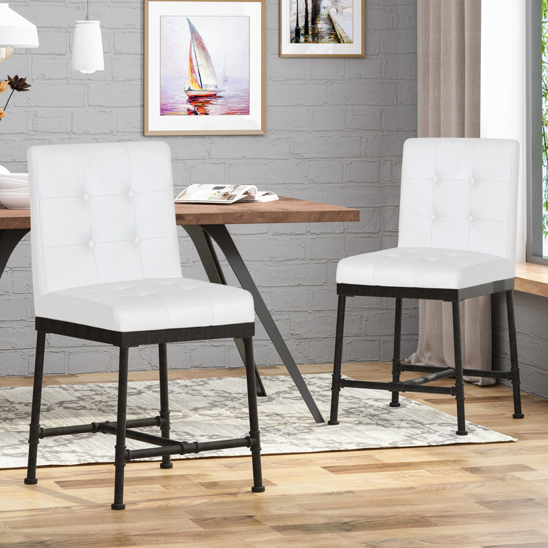Tabouret de comptoir industriel moderne blanc à 2 boutons l 20,46 po x H 38,8 po x P 38 po