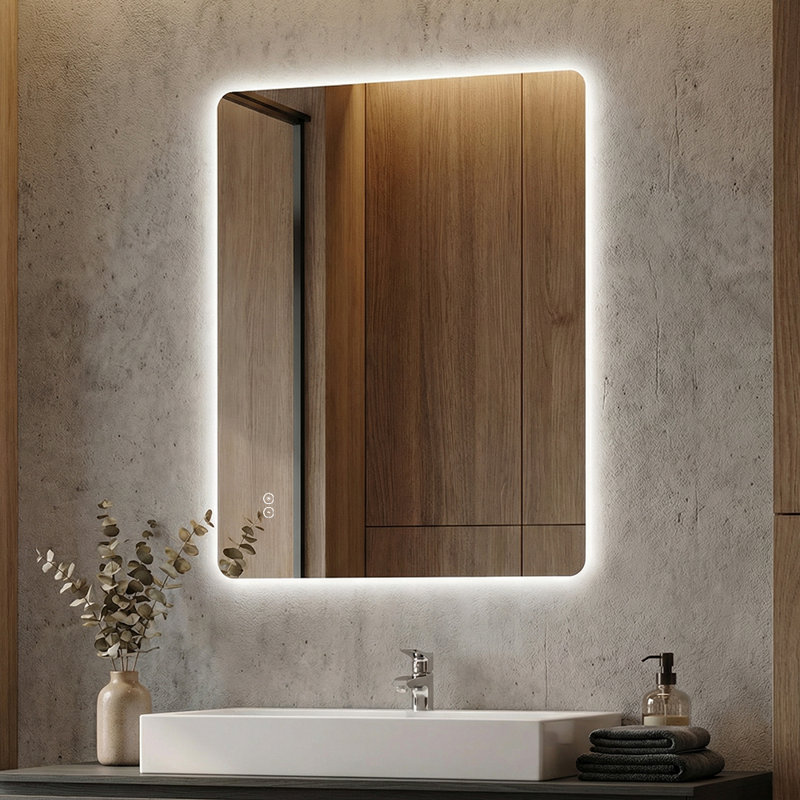 36" x 30"Frameless Rounded Rectangle LED Backlit Bathroom Mirror with Anti-Fog, 3-Color Dimmable Light and Touch Control