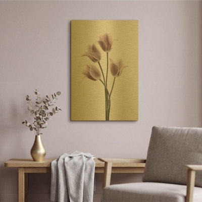 'Tulips Pink MF969-1099' By Design Fabrikken Gold Metal Wall Art, 16" x 24"