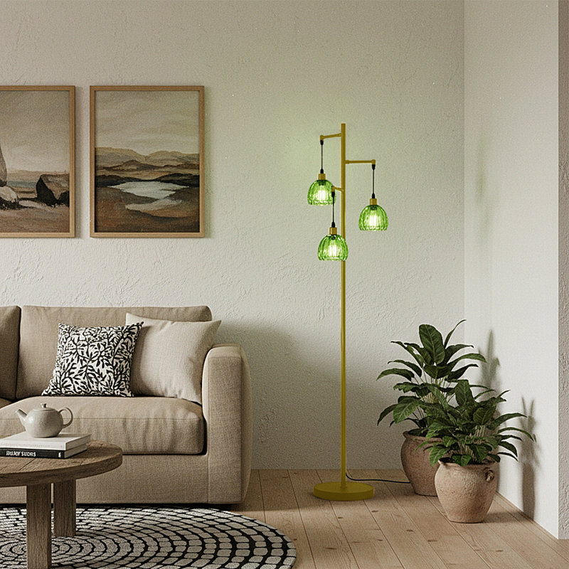 175cm Gold Pole Polished Torchiere Floor Lamp with USB and Outlet