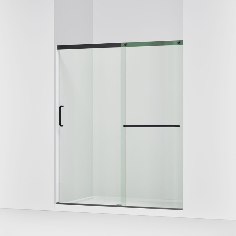 Elate Tall Sliding Shower Door, 75-1/2-In H X 56-1/4 - 59-5/8-In W, With Heavy 5/16-In Thick Crystal Clear Glass, Black