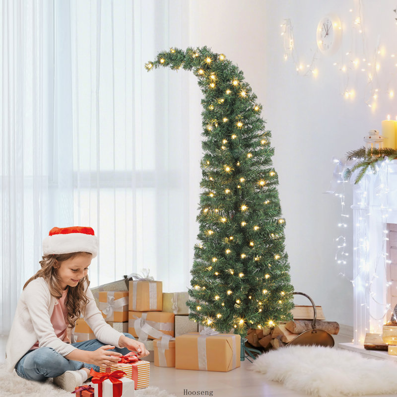 Arbre de Noël fantaisiste courbé 5 pi avec 100 lumières DEL et base en métal