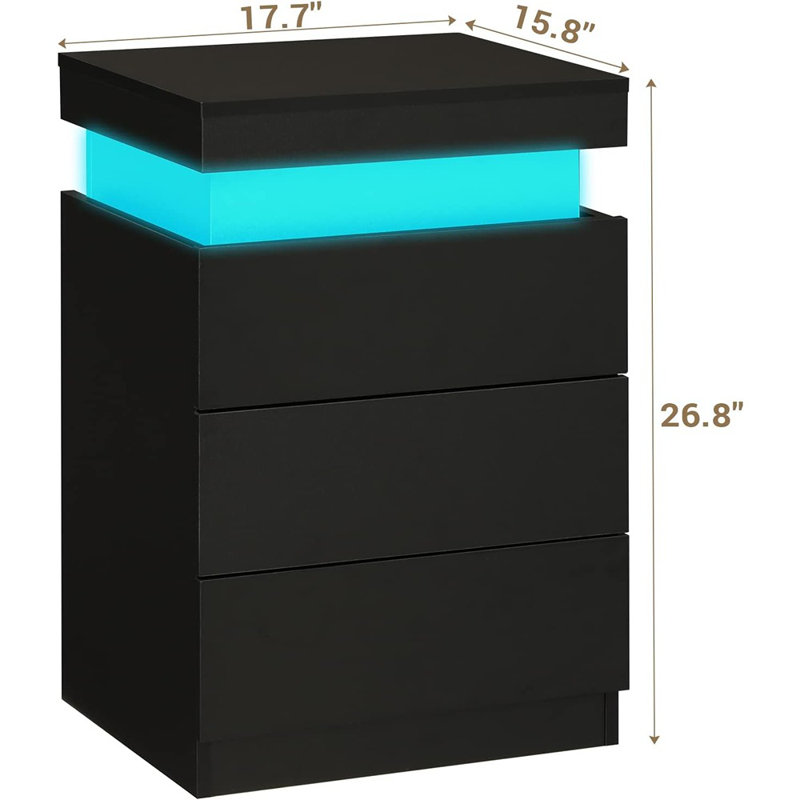Tray Top 3 - Drawer End Table and Built-In Outlets, Black