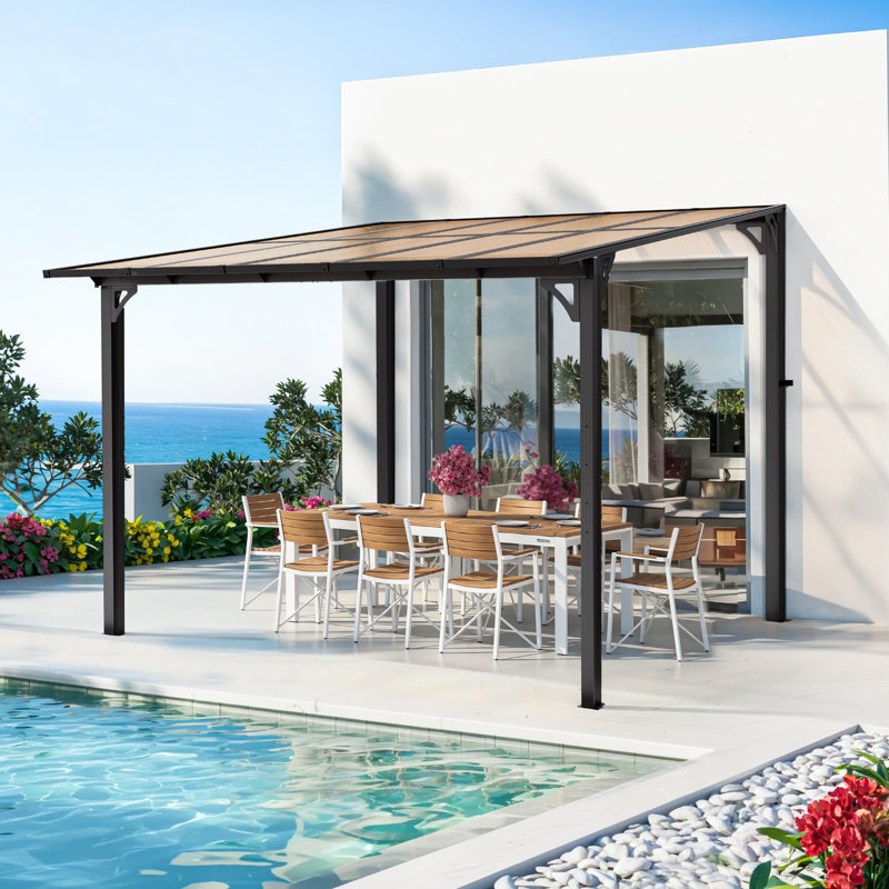 Pergola de jardin en aluminium 10 x 10 pi avec toit incliné incliné, H 97,2 po x l 117,6 po x P 108 po