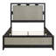Grand lit de style moderne, en bois massif, gris anthracite deux tons, superposé et éclairage de chambre à coucher à DEL, panneaux