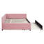 Lit double en tissu d'ameublement en lin double avec cadre de lit gigogne, aucun sommier nécessaire-600178267