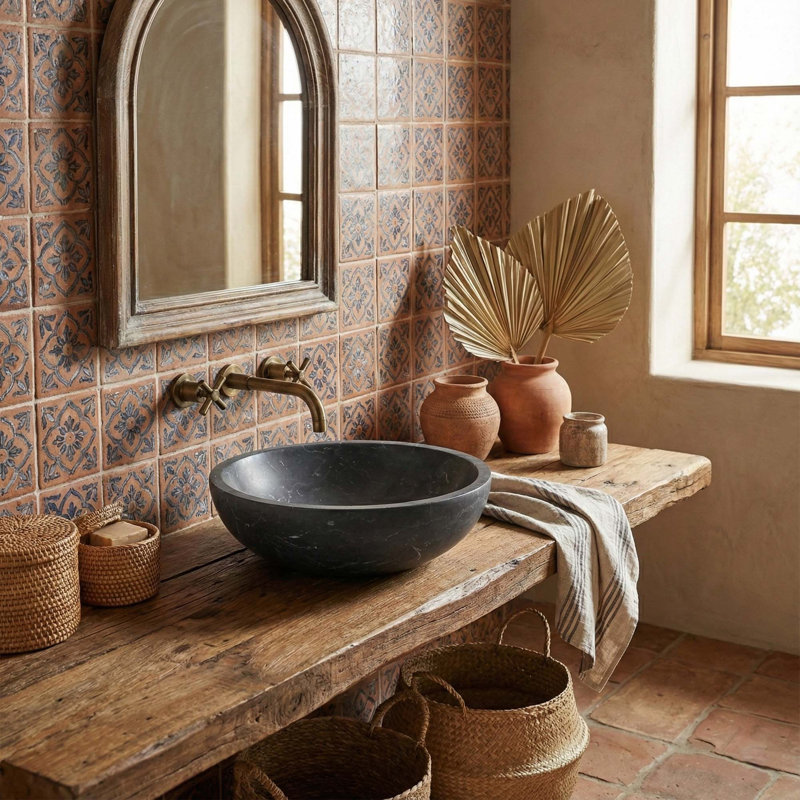 Luxury Natural Marble Vessel Sink, 15.7" Round Stone Basin, Solid One-Piece Carved, Above-Counter Vanity, Bowl for Bathroom and Spa (40cm x 15cm)