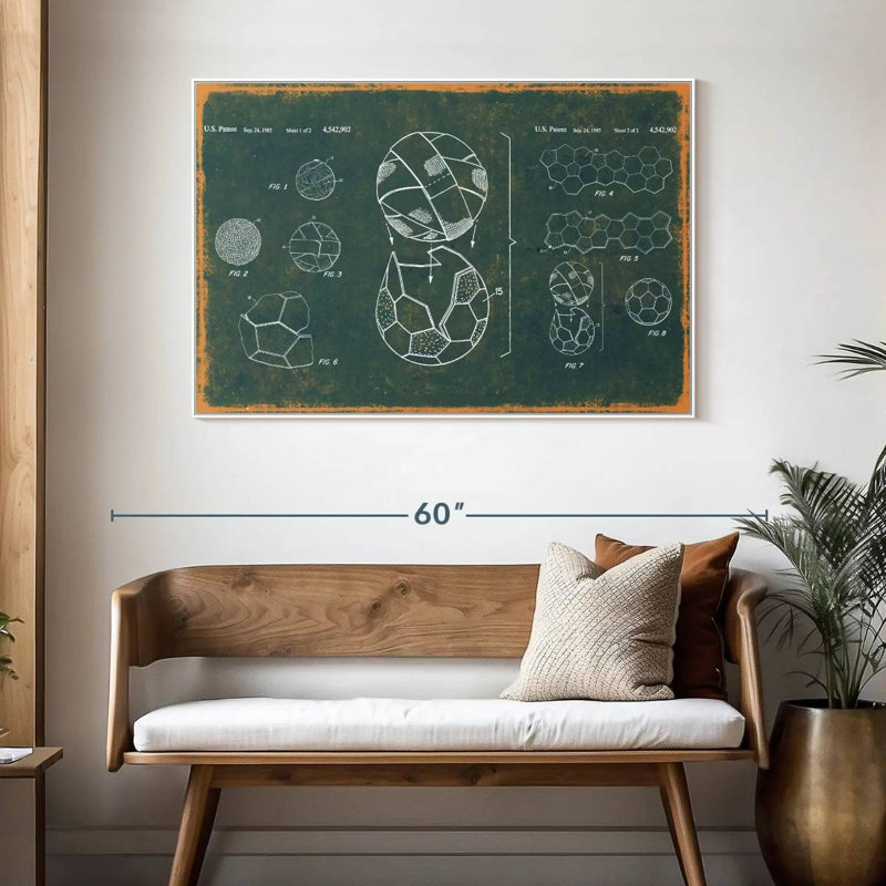 Soccer Ball Teal Patent, Floating Frame White, 46" X 31"