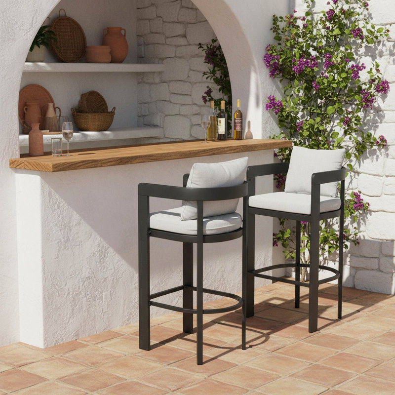 Tabouret de bar d'extérieur en fer et oléfine Hodnett