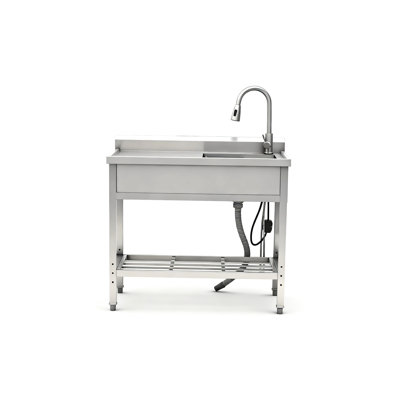 Évier utilitaire autoportant en acier inoxydable avec contraste noir et argent, profondeur de 39 po, largeur de 20 po, hauteur de 35 po, 34 lb, grand compartiment à utiliser, robinet escamotable facile à nettoyer et à contraste
