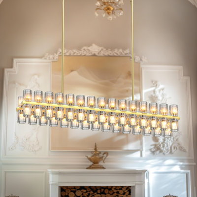 54" Crystal Chandelier – Adjustable Height – 3-Light – Rectangular Luxurious(Bulbs Included)