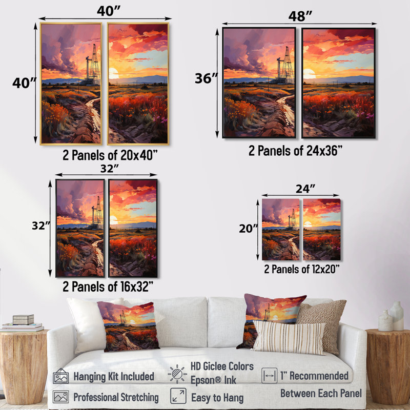 «Orange Oil Rigs» - impression d'art sur toile orange, 40" H x 40" W, Wrapped Canvas, Does Not Apply