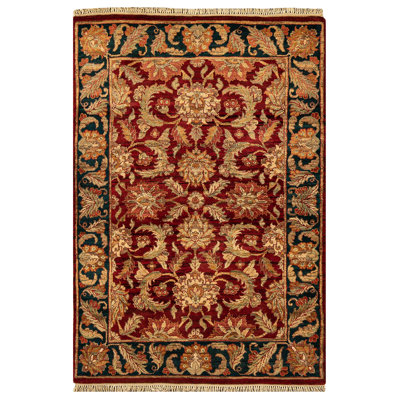 Hand-Knotted High-Quality Red and Blue Area Rug