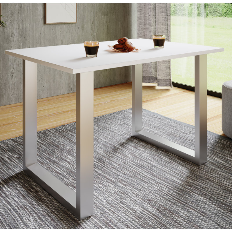 Alexious Metal Base Dining Table, White, Browning, 76cm H x 110cm W x 50cm D