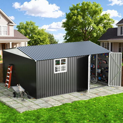 14 ft. W x 12 ft. D Outdoor Metal Storage Shed with Windows, Reinforced Steel Frame and Lockable Doors 