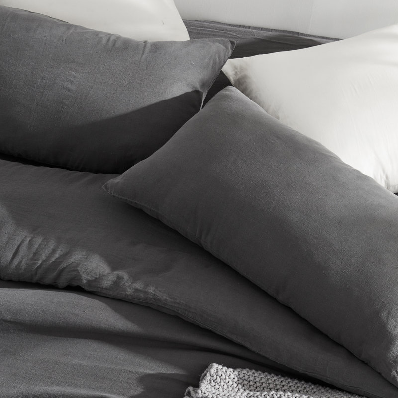 Taie décorative de couleur unie 100% lin, gris, Simple