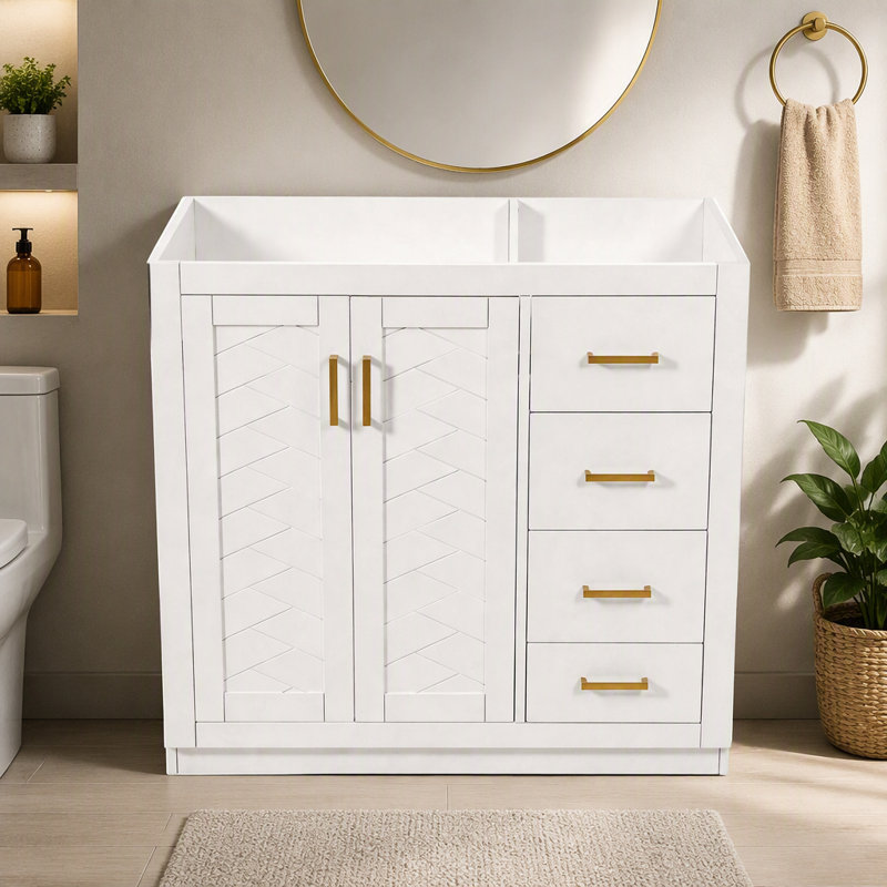 Meuble-lavabo de 36 po sans lavabo supérieur, armoire de rangement en bois massif, meuble-lavabo autoportant avec 3 tiroirs et portes à fermeture douce