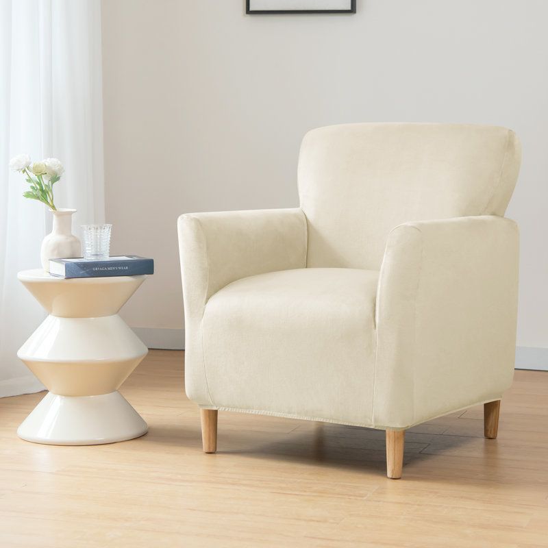 Housse pour fauteuil à coussins carrés/rectangulaires, Velours beige