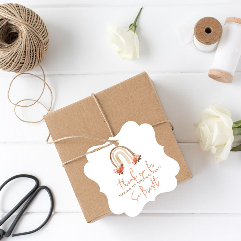 Étiquettes de cadeau de fête pour enfants avec ficelle, paquet de 40, Boho Rainbow