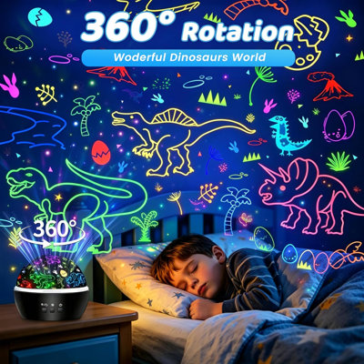 Veilleuse pour enfants, projecteur rotatif 2 en 1 avec thème dinosaures et véhicules, 2 modes de chargement, projecteur de plafond pour la chambre d'enfant.