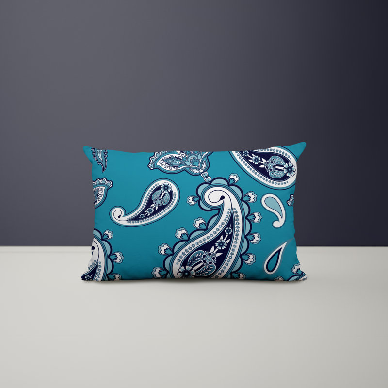Paisley Outdoor Reversible Throw Pillow, Turquoise