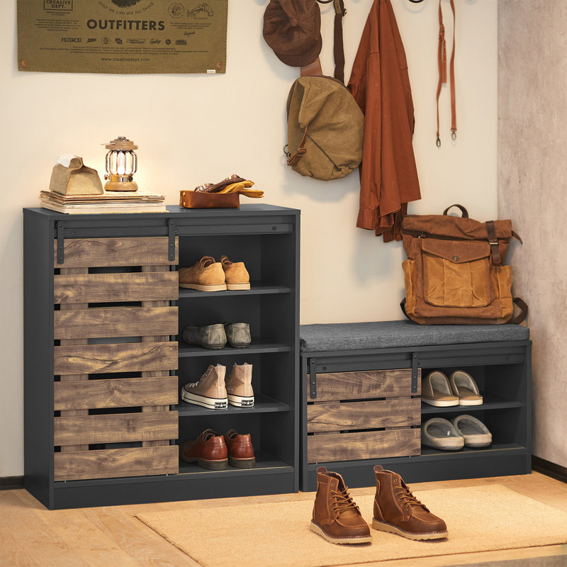 12 Pair Shoe Storage Cabinet, Grey/Brown