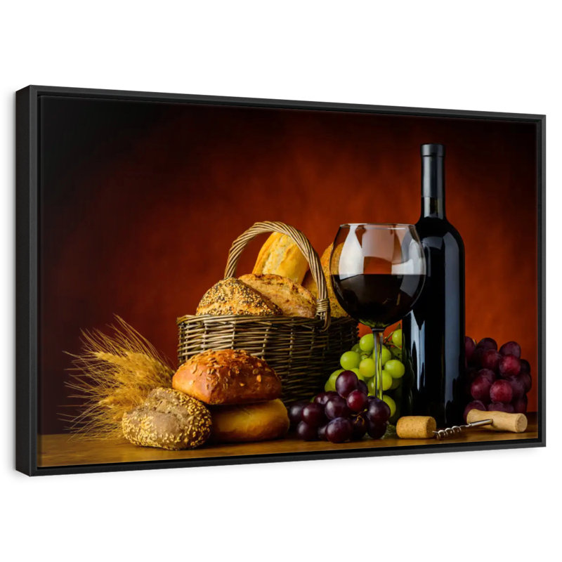Wine And Bread, 43" X 29", Floating Frame Black