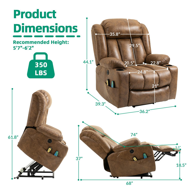 Dessia Upholstered Heated Massage Chair, Brown (Bronzing Suede Fabric)