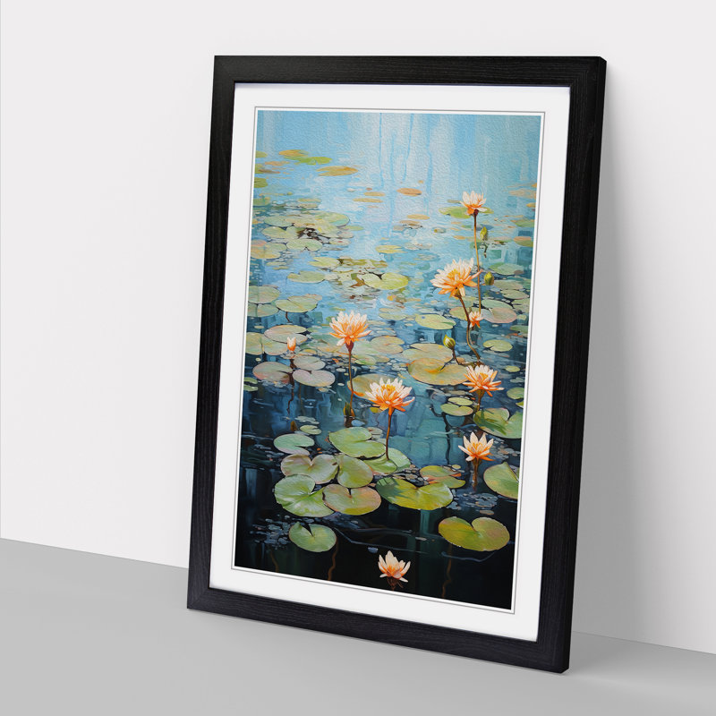 XYZ-FRM-V1223-5219 Pond Action Painting - Single Picture Frame Print on Wood, Black, 64cm H x 46cm W x 2cm D