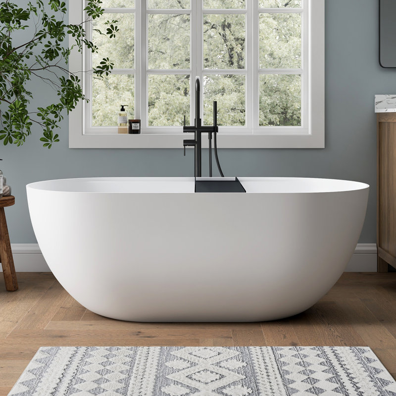 Baignoire de trempage autoportante à surface solide 59 po avec chariot de bain Forma, Noir