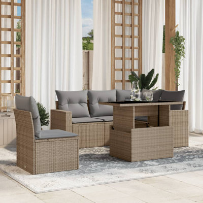  Ensemble de canapé de jardin avec accoudoirs réglables en rotin PE beige