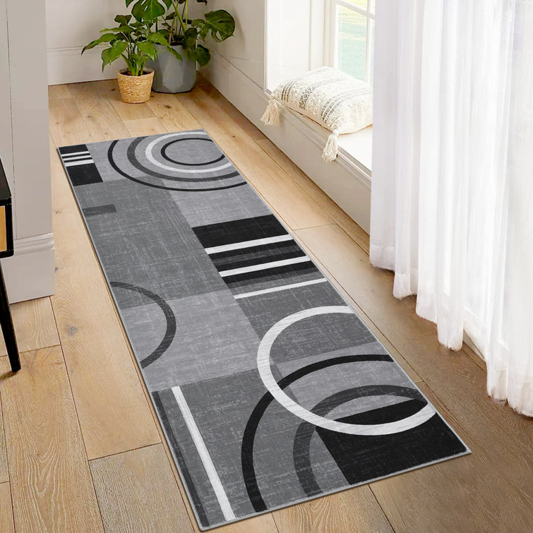 Geometric Machine Washable Rug with Rubber Backing for Living Room Modern Non-Slip Dining Room Rug Easy-Cleaning Floor Carpet for Bedroom